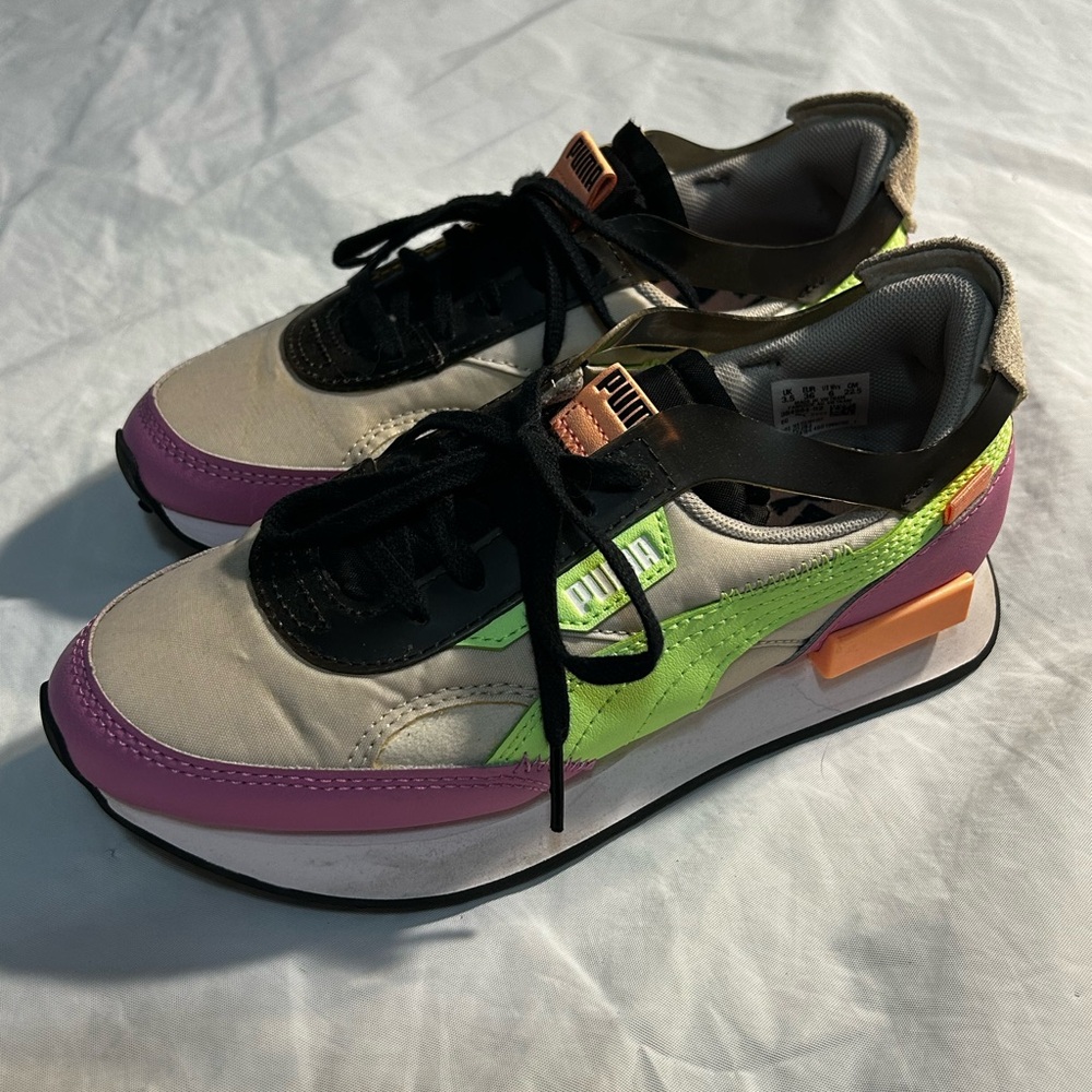 Puma Women’s Neon Green and Purple Sneakers